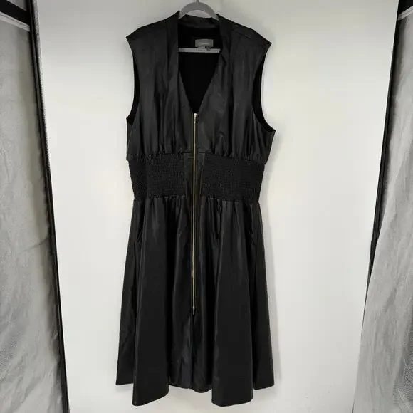 Anthropologie The Tommie Smocked Front-Zip Shirt Dress 3X Faux Leather Edition - Picture 2 of 9